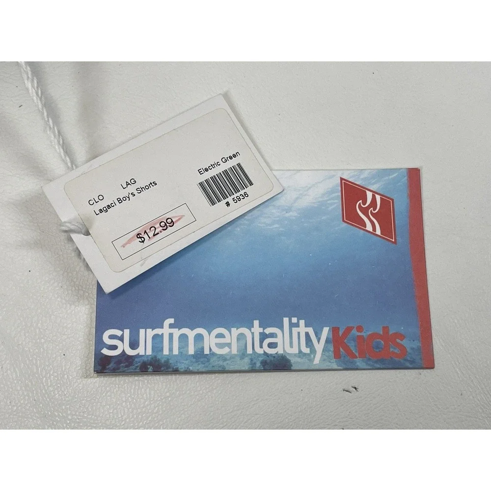 Surf Mentality Kids Elastic Waist Swim Shorts Size L Green‎ Black NWT